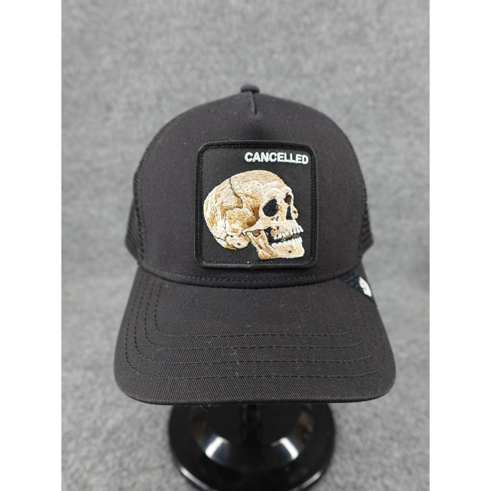 Goorin Bros Trucker Hat Unisex OSFM Black Cancelled Skull Patch Mesh Snapback